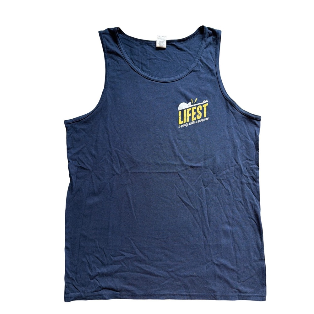 Gildan Lifest A Party With A Purpose Navy Blue Cotton Tank Top Mens Large